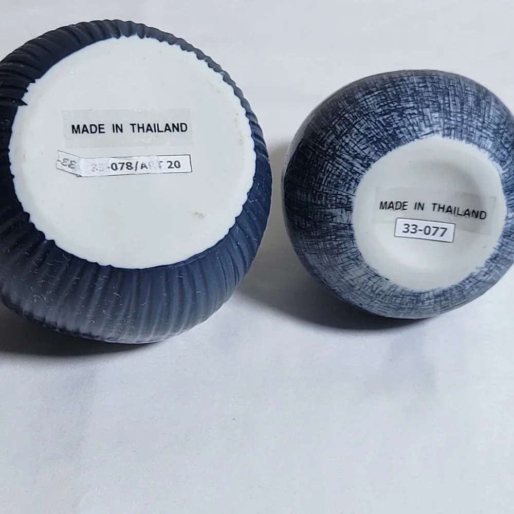 Mini Porcelain Pebble Bud Vases (2) Two Tone Blue Speckled Handmade Thailand